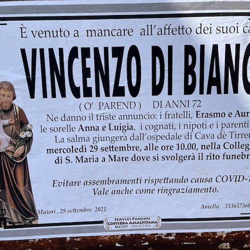 Maiori, addio a Vincenzo Di Bianco