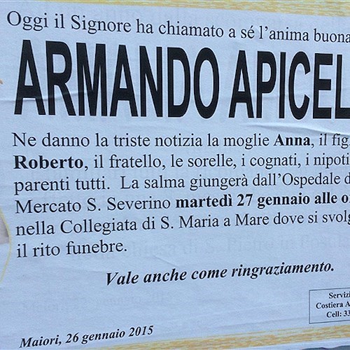 Maiori, addio ad Armando Apicella