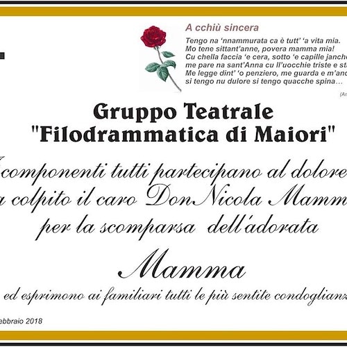 Maiori: addio alla signora Maria Monti, madre di Don Nicola Mammato. «Donna che ha saputo soffrire in silenzio»