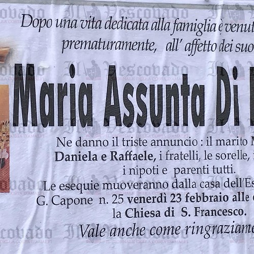 Maiori affranta per la prematura scomparsa di Maria Assunta Di Bianco
