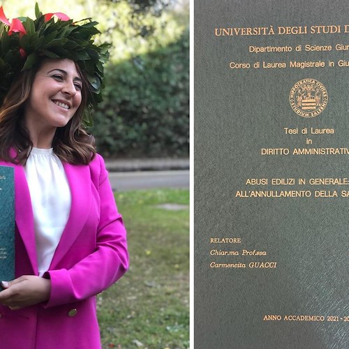 Maiori, Benedetta Florio si laurea in Giurisprudenza: nella tesi l'abusivismo e il dissesto idrogeologico in Costa d'Amalfi