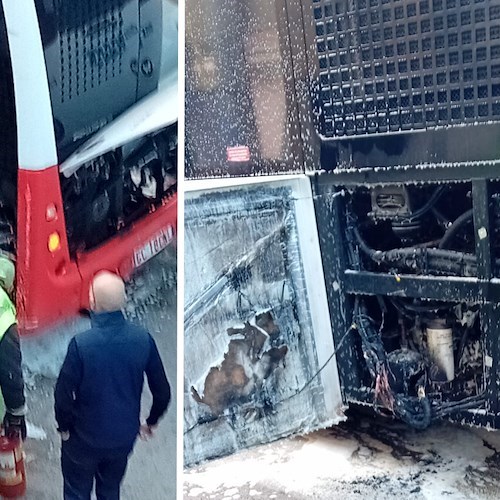 Bus in fiamme a Maiori