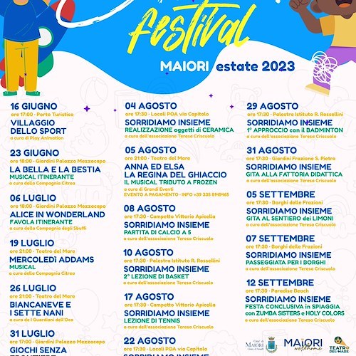 Maiori, dal 16 giugno inizia il “Children Festival”: tra teatro, sport e laboratori
