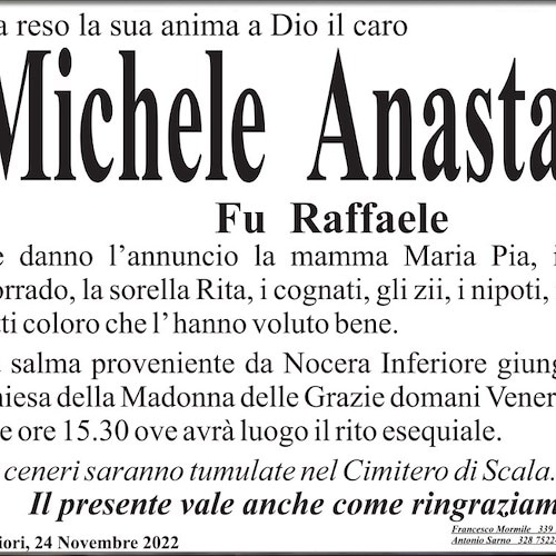 Maiori dice addio a Michele Anastasio, aveva 68 anni