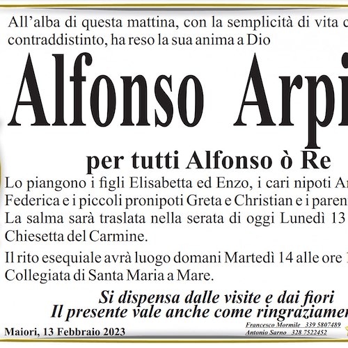 Maiori dice addio al signor Alfonso Arpino, per tutti «o’ Re»