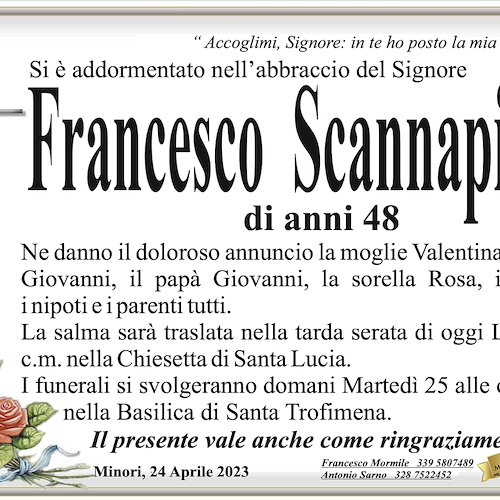 Maiori e Minori piangono la morte improvvisa di Francesco Scannapieco, aveva solo 48 anni