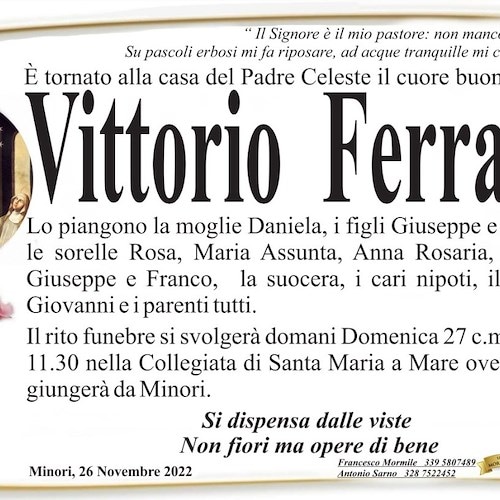 Maiori e Minori piangono per la prematura morte di Vittorio Ferrara