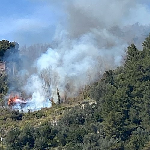 Maiori: incendio lungo il Sentiero dei Limoni, da un terreno privato il rogo scollina oltre la cima /VIDEO