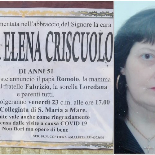 Maiori, malore fulminante: Elena Criscuolo morta a 51 anni