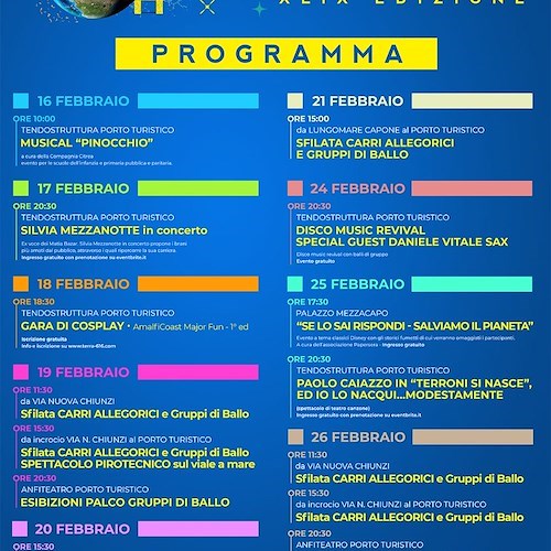 Maiori, per la 49esima edizione del Carnevale i carri invocano la difesa del pianeta: ecco il programma 