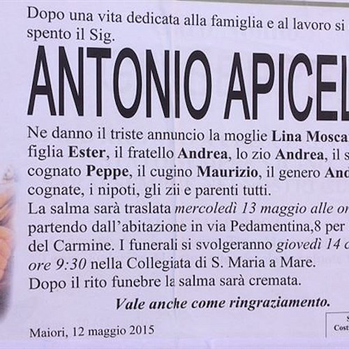 Maiori piange il commerciante Antonio Apicella