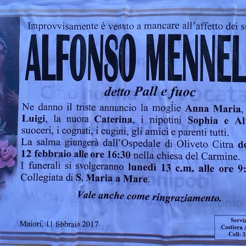 Maiori piange la prematura scomparsa di Alfonso Mennella 