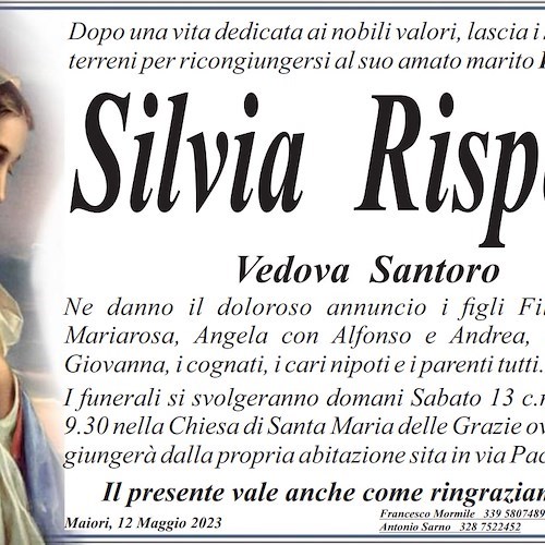 Maiori piange la scomparsa di Silvia Rispoli, vedova Santoro