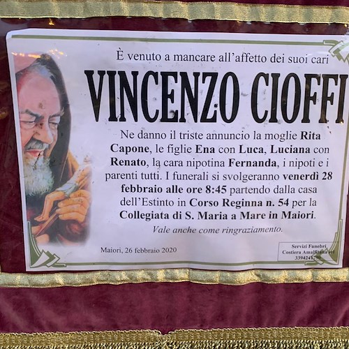 Maiori piange la scomparsa di Vincenzo Cioffi