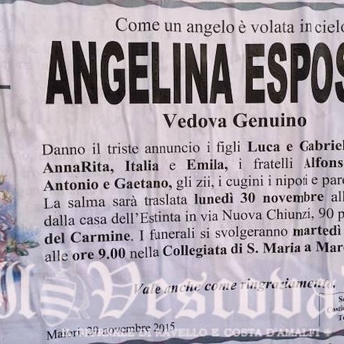 Maiori piange la signora Angelina Esposito