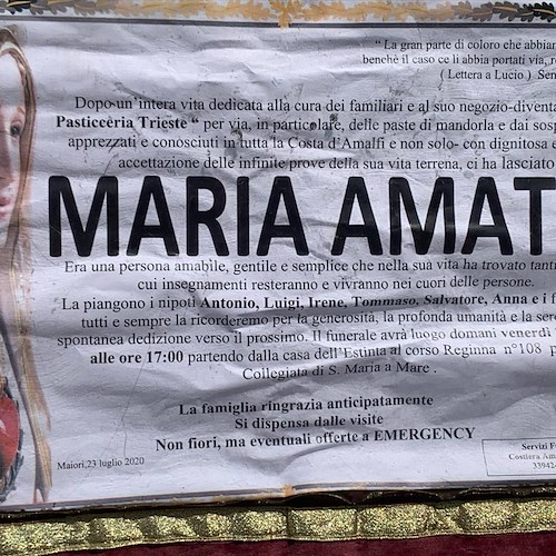 Maiori piange Maria Amato, addio alla storica proprietaria della Pasticceria Trieste 