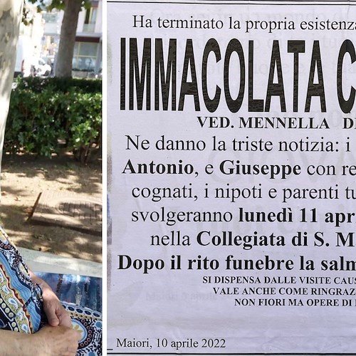 Maiori porge l'ultimo saluto alla signora Immacolata Cretella