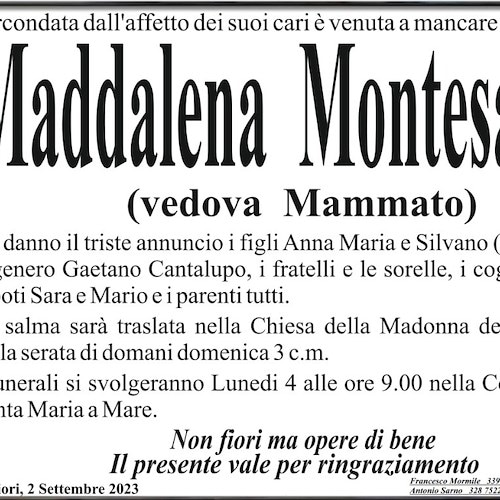 Maiori porge l'ultimo saluto alla signora Maddalena Montesanto, vedova Mammato