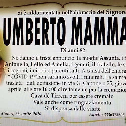 Maiori, si è spendo Umberto Mammato. Il suo impegno per il sociale