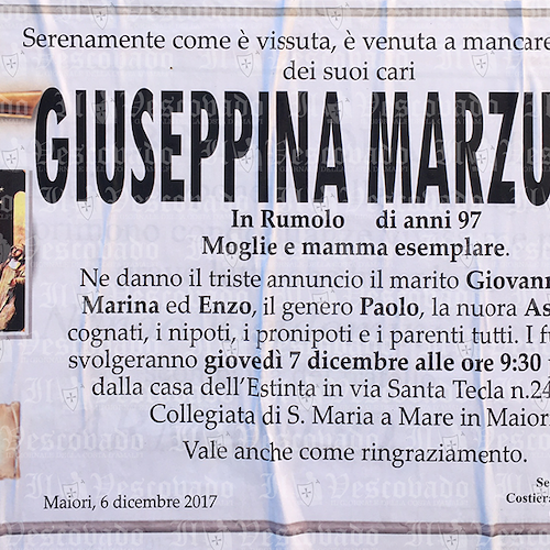 Maiori, si è spenta la signora Giuseppina Marzullo (in Rumolo)