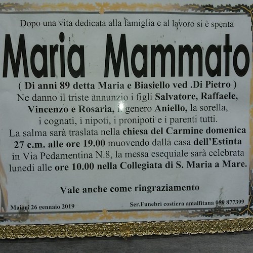 Maiori, si è spenta la signora Maria Mammato