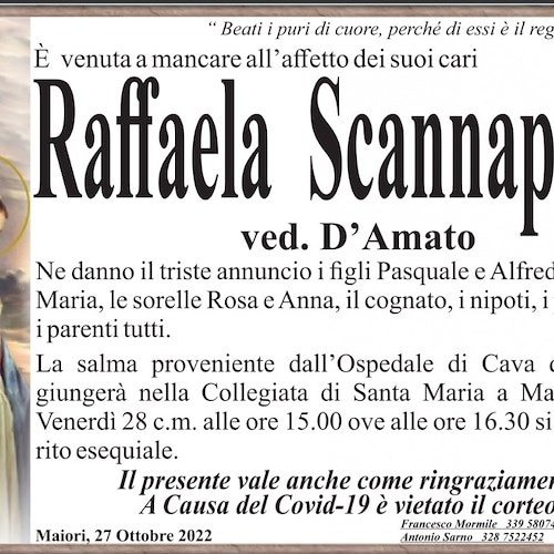 Maiori: si è spenta la signora Raffaela Scannapieco, vedova D’Amato
