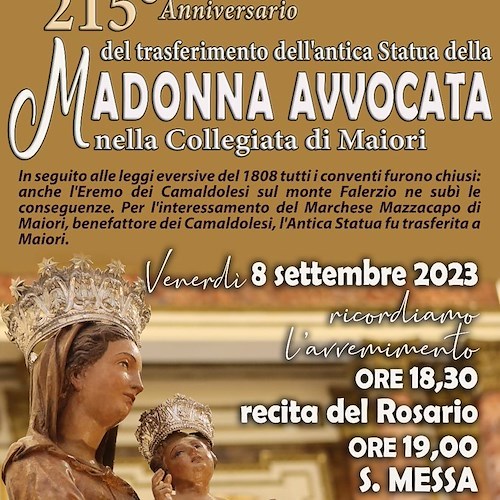 Maiori, stasera si ricorda la traslazione della statua della Madonna Avvocata dal Monte Falesio all'Insigne Collegiata