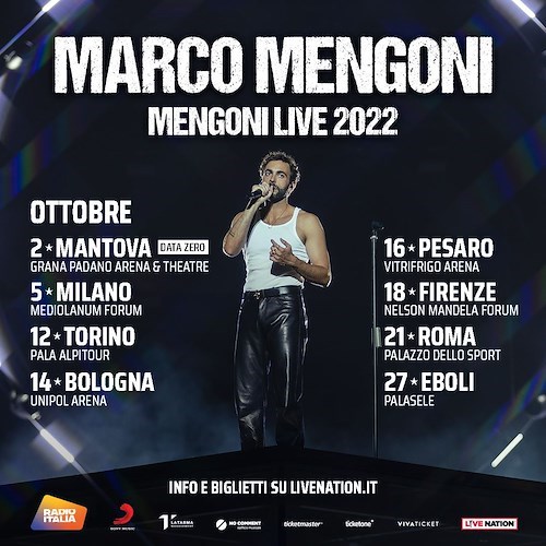 Marco Mengoni annuncia il suo tour autunnale, 27 ottobre tappa al PalaSele di Eboli