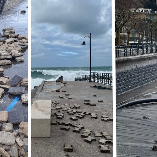 Mareggiata solleva basolato Darsena ad Amalfi, a Maiori onde staccano condotta fognaria