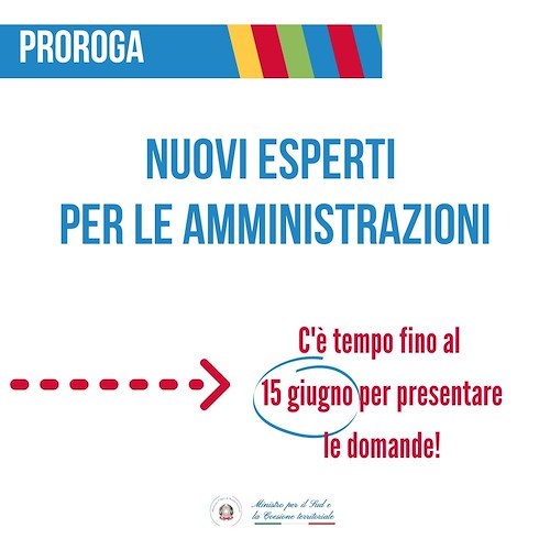 Ministero per il Sud proroga al 15 giugno termine per indicare esigenze di tecnici per realizzare i progetti PNRR