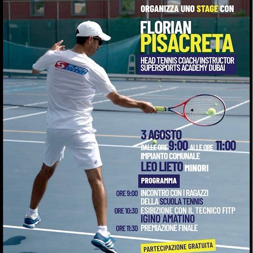 Minori, 3 agosto stage gratuito con il tennis coach Florian Pisacreta