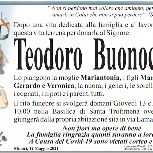 Minori, addio a Teodoro Buonocore. Il ricordo del sindaco Reale