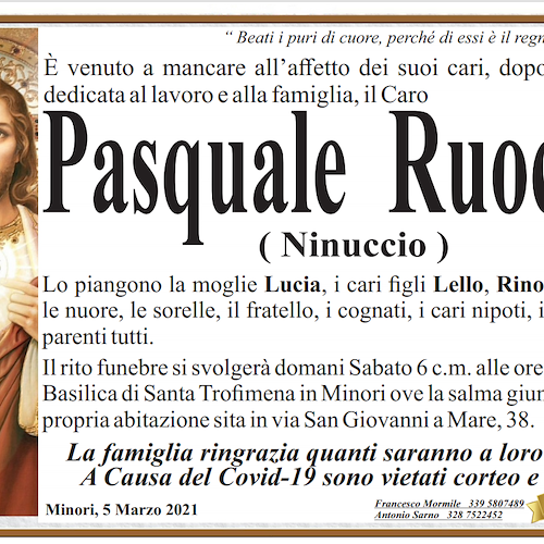Minori dice addio a Pasquale Ruocco, per tutti "Ninuccio"