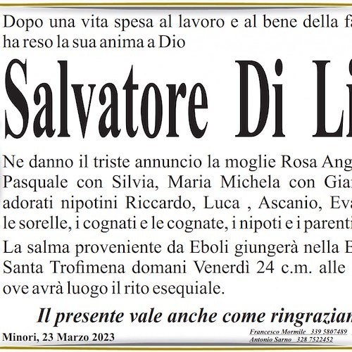 Minori dice addio a Salvatore Di Lieto, aveva 81 anni