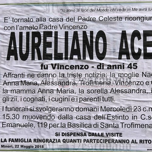 Minori, dolore per la morte di Aureliano Aceto. Era impiegato al Comune