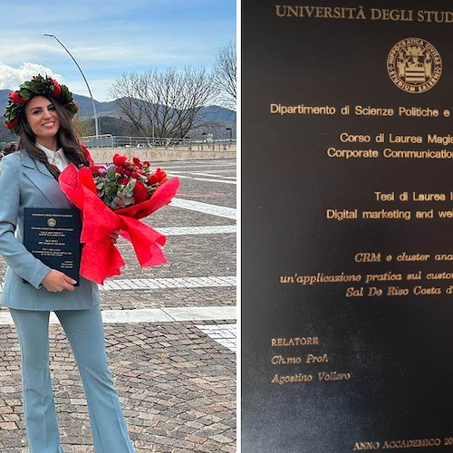 Minori, laurea magistrale per Fiorella Amodio: tesi sul customer database della Sal De Riso Costa d’Amalfi