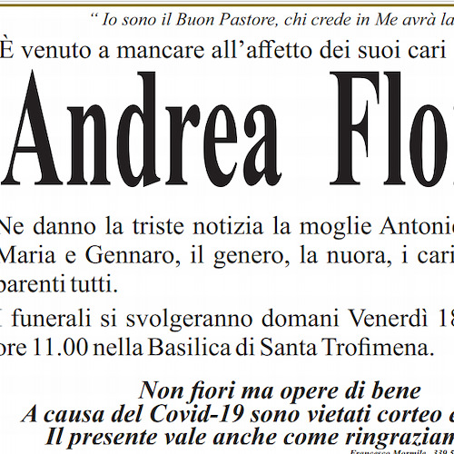 Minori, lutto per la scomparsa di Andrea Florio: domani i funerali 