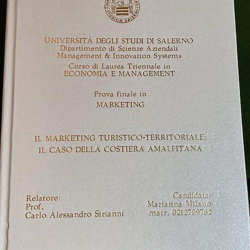 Minori, Marianna Milano dottoressa in Economia e Management: la sua tesi sul marketing della Costa d'Amalfi
