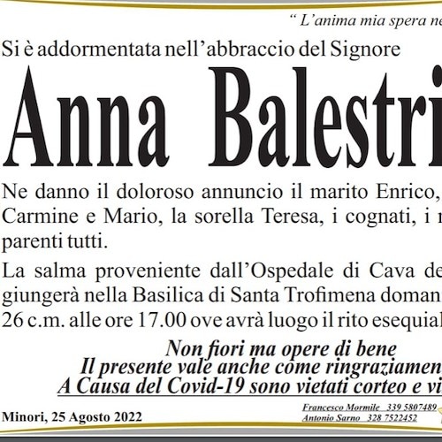Minori piange la morte di Anna Balestrino