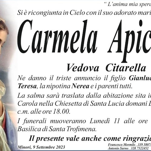 Necrologio Carmela Apicella, vedova Citarella<br />&copy; Servizi Funebri Mormile Sarno