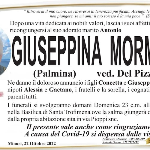 Minori piange la morte di Giuseppina Mormile, per tutti Palmina