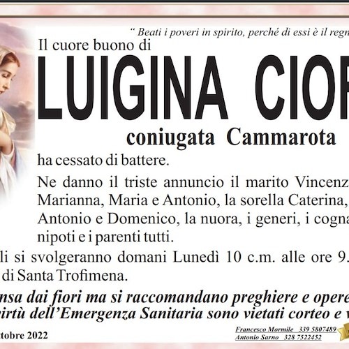 Minori piange la morte di Luigina Cioffi, aveva 80 anni