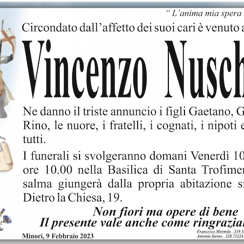 Minori piange la morte di Vincenzo Nuschese, aveva 91 anni