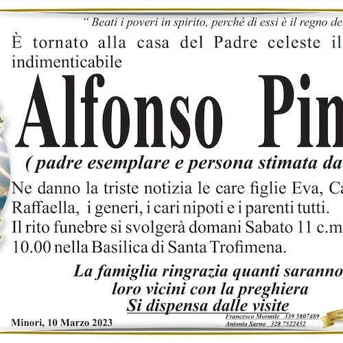 Minori piange la scomparsa del signor Alfonso Pinto