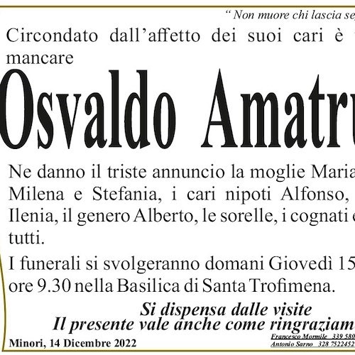 Minori piange la scomparsa del signor Osvaldo Amatruda