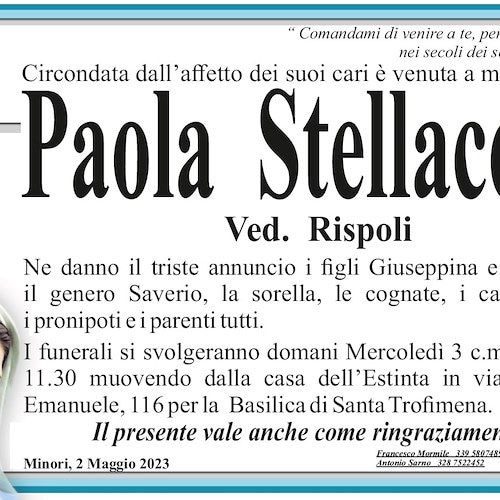 Minori piange la scomparsa della signora Paola Stellaccio, vedova Rispoli