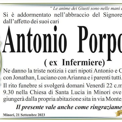 Minori piange la scomparsa di Antonio Porpora, ex infermiere