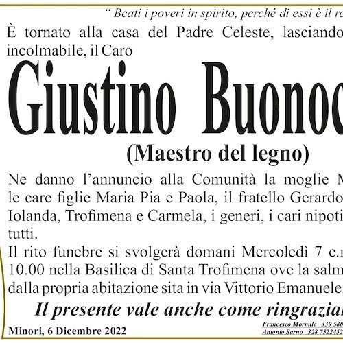 Minori piange la scomparsa di Giustino Buonocore, maestro del legno