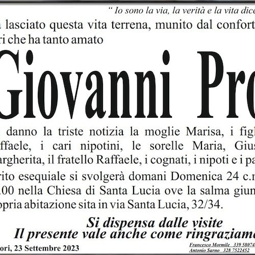 Minori porge l'ultimo saluto a Giovanni Proto, aveva 77 anni