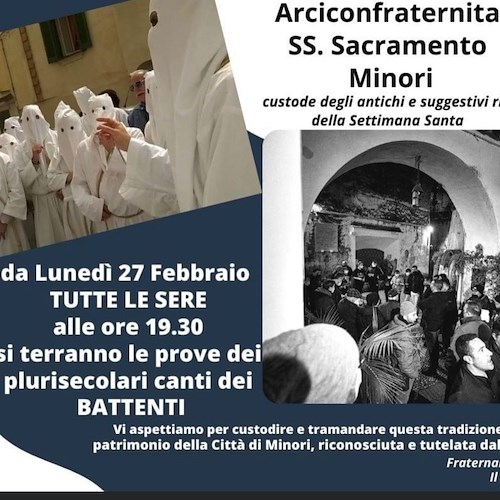 Minori si prepara alla Settimana Santa: dal 27 febbraio le prove dei Battenti in Arciconfraternita